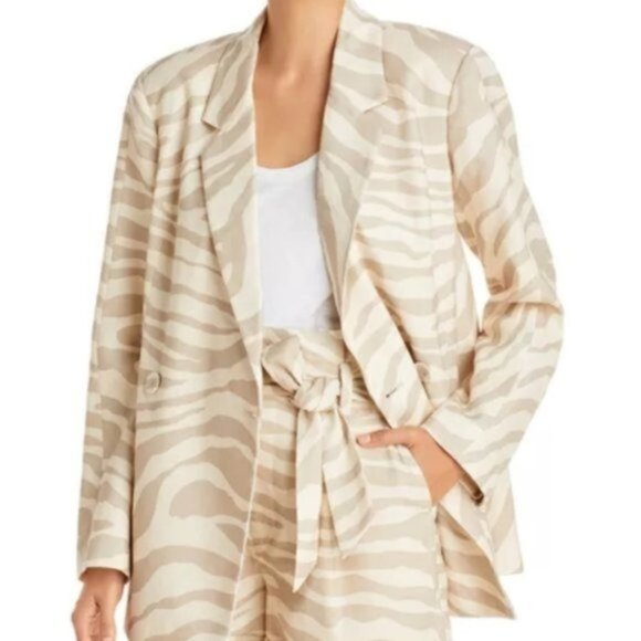 NWT Anine Bing Kaia‎ Blazer Oversized Linen Blend Zebra Stripe Double Breas Sz M - Picture 11 of 11